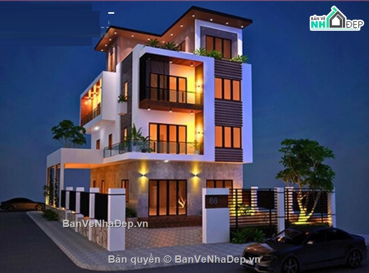 Thiết kế biệt thự,biệt thự 4 tầng,biệt thự hiện đại