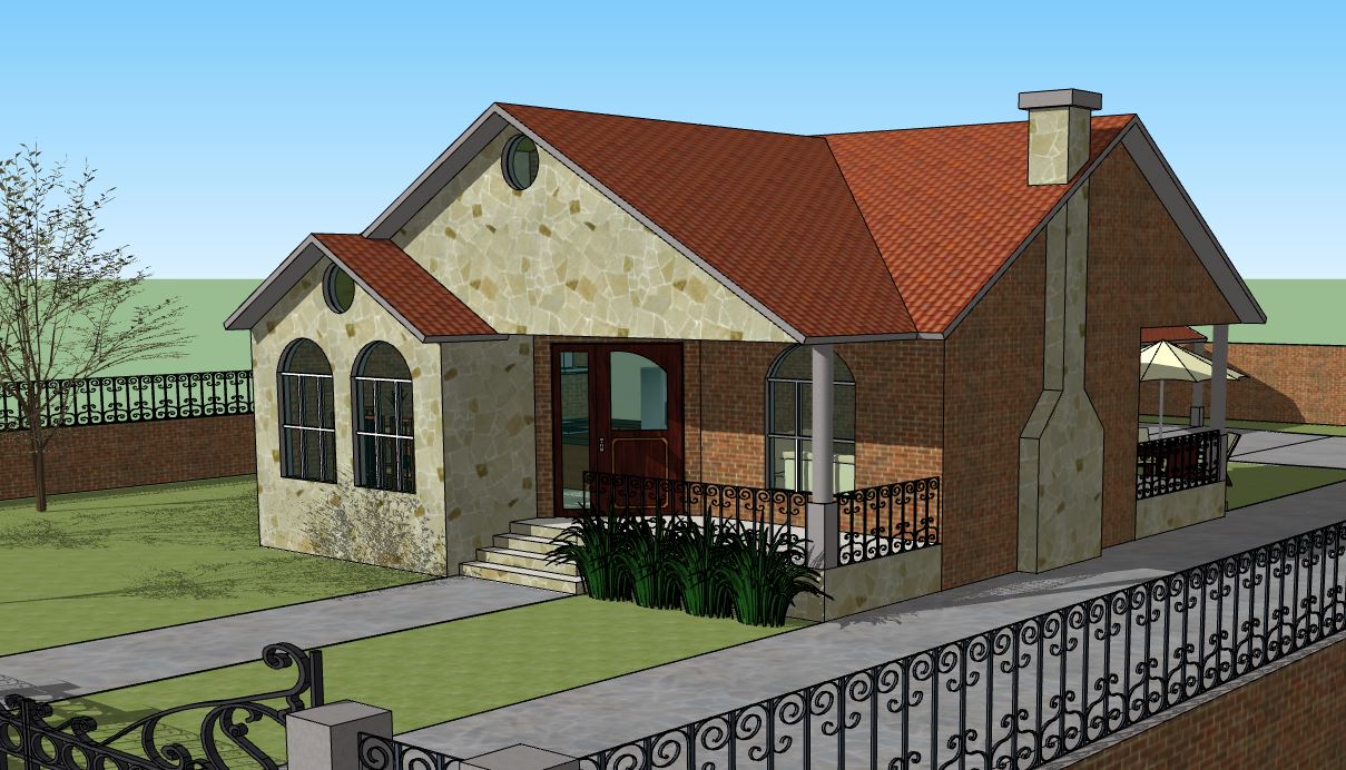 sketchup biệt thự 1 tầng,Thiết kế biệt thự 1 tầng,biệt thự 1 tầng