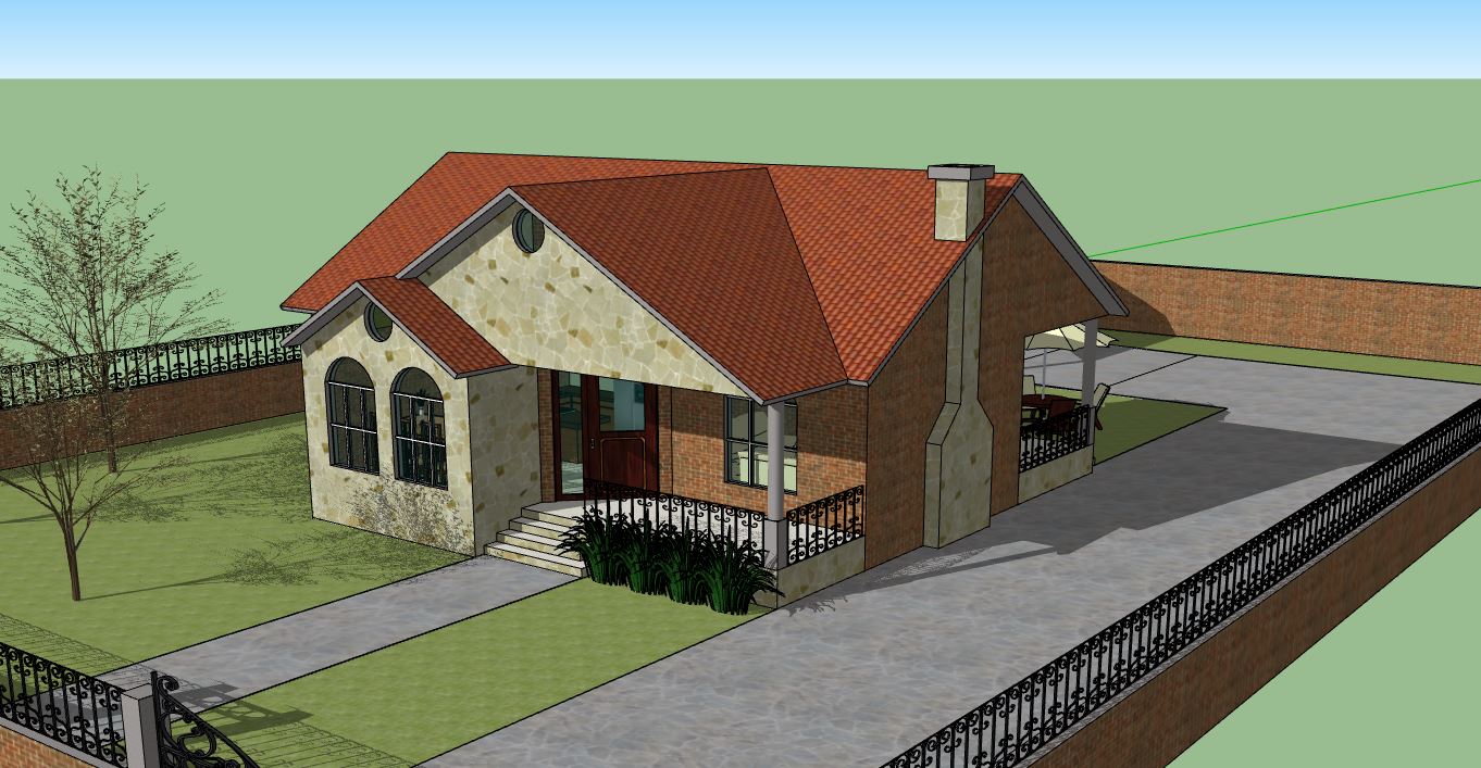 sketchup biệt thự 1 tầng,Thiết kế biệt thự 1 tầng,biệt thự 1 tầng