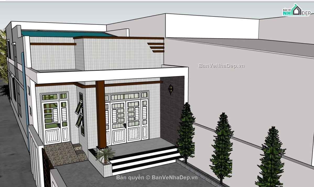 sketchup nhà 1 tầng,model su nhà 1 tầng,thiết kế nhà 1 tầng