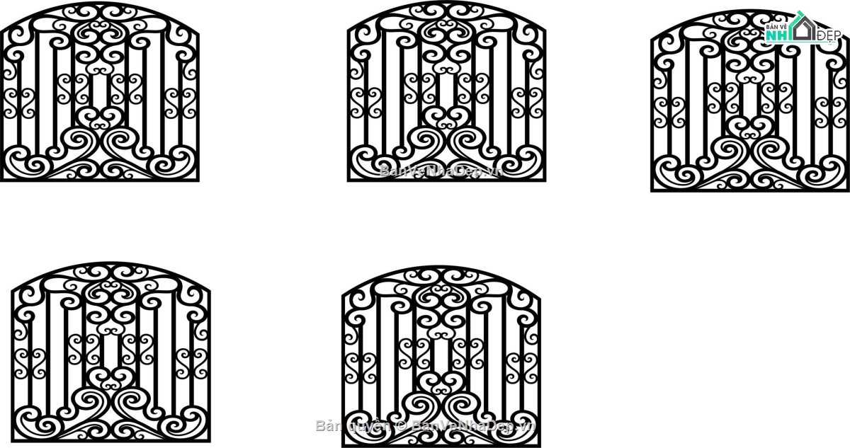 hàng rào 5 kích thước,hàng rào file cad,cad hàng rào