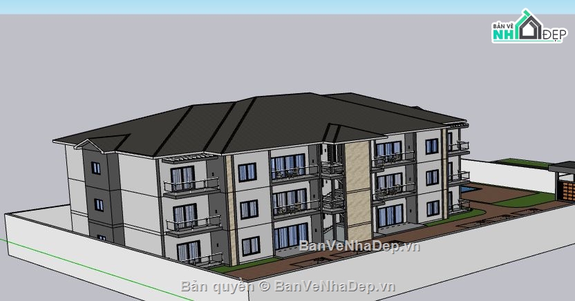 Nhà nghỉ 3 tầng,Model su nhà nghỉ 3 tầng,nhà nghỉ 3 tầng