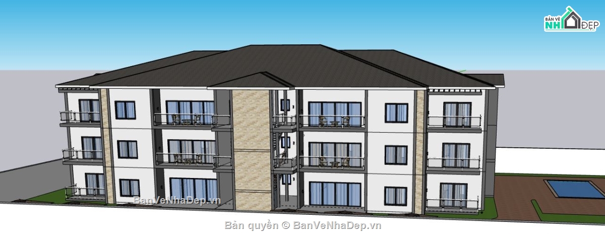 Nhà nghỉ 3 tầng,Model su nhà nghỉ 3 tầng,nhà nghỉ 3 tầng