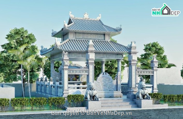 3d sketchup lăng mộ,File sketchup lăng mộ,mẫu lăng mộ 5.98x9m