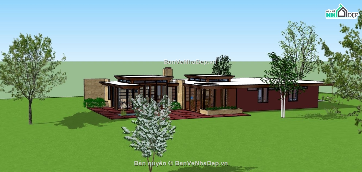 sketchup Biệt thự  1 tầng,Biệt thự file sketchup,mẫu biệt thự 1 tầng,file sketchup biệt thự 1 tầng