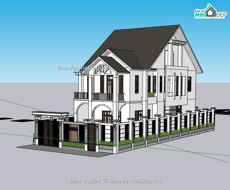 Biệt thự 2 tầng,model su biệt thự 2 tầng,biệt thự 2 tầng file su,file sketchup biệt thự 2 tầng