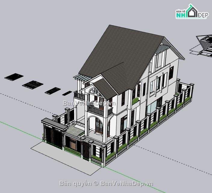 Biệt thự 2 tầng,model su biệt thự 2 tầng,biệt thự 2 tầng file su,file sketchup biệt thự 2 tầng