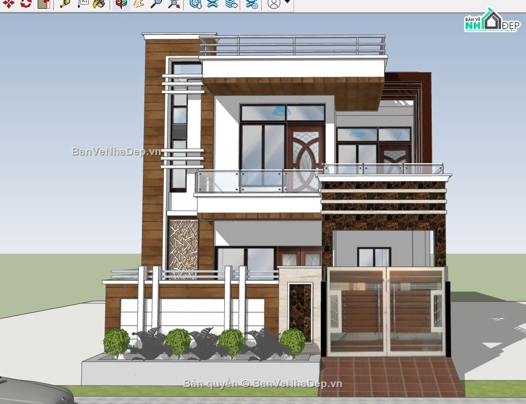 biệt thự hiện đại,biệt thự 2 tầng,biệt thự sketchup,sketchup biệt thự 2 tầng hiện đại