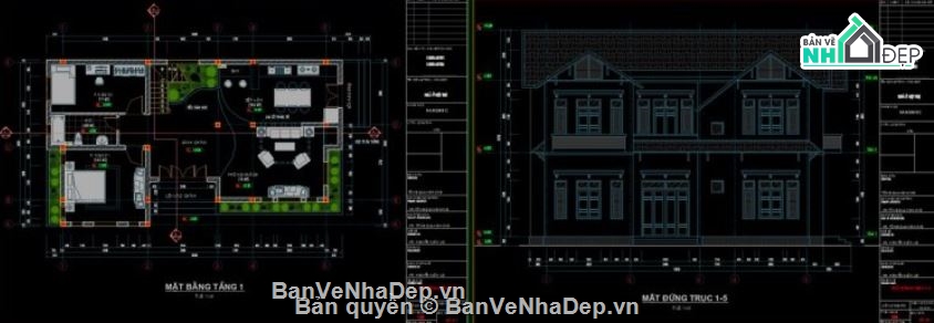 Biệt thự 2 tầng,file cad biệt thự 2 tầng,mẫu biệt thự 2 tầng