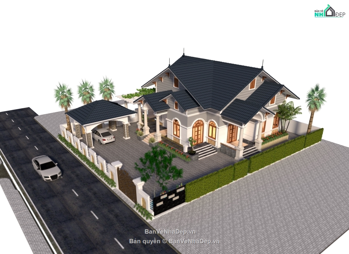 Thiết kế biệt thự vườn,nhà cấp 4 mái thái,18.5x15.5m