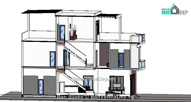 Biệt thự 3 tầng,revit biệt thự 3 tầng,biệt thự 3 tầng file revit