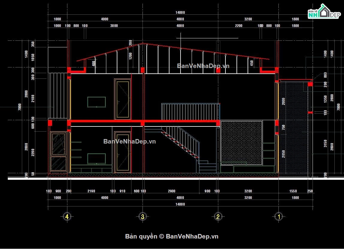bản vẽ nhà 1 tầng gác lửng,nhà gác lửng 5x14m,thiết kế nhà 5x14m,bản vẽ nhà cấp 4 gác lửng