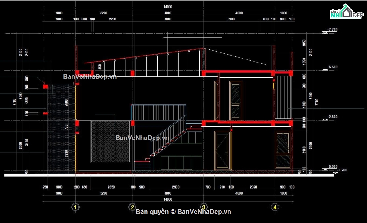 bản vẽ nhà 1 tầng gác lửng,nhà gác lửng 5x14m,thiết kế nhà 5x14m,bản vẽ nhà cấp 4 gác lửng