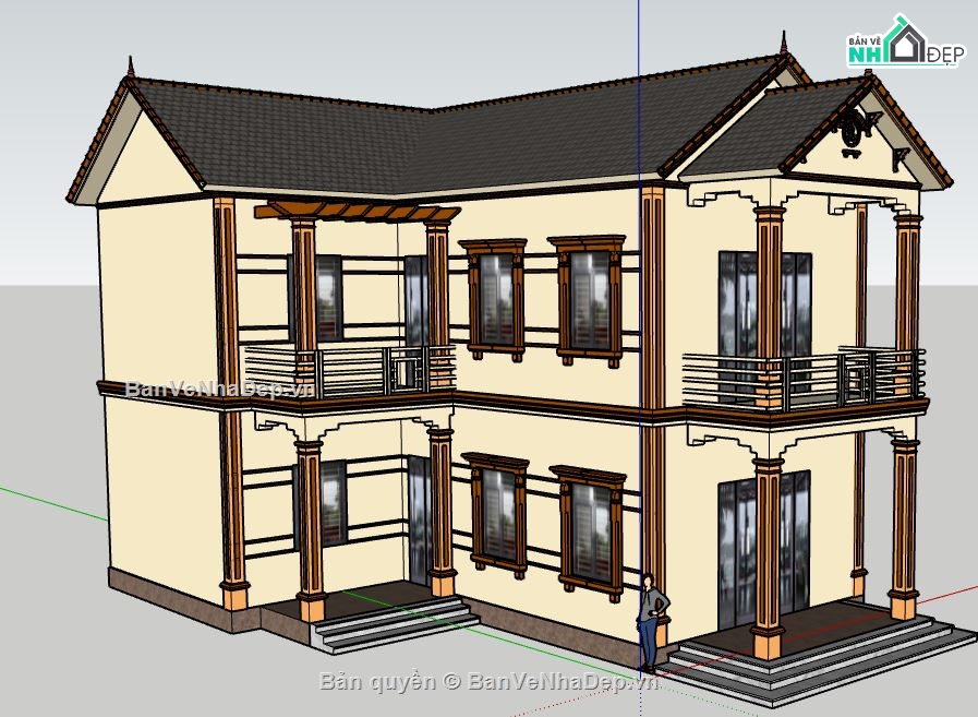 bản vẽ su nhà 2 tầng,model su nhà 2 tầng,file sketchup nhà 2 tầng