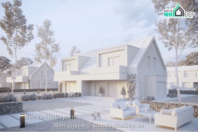 mẫu nhà 2 tầng,mẫu nhà đẹp,file 3dmax nhà vườn