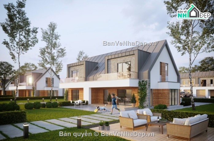 mẫu nhà 2 tầng,mẫu nhà đẹp,file 3dmax nhà vườn