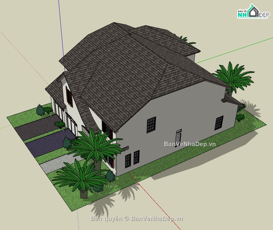 file thiết kế mẫu nhà 2 tầng đơn giản,dựng sketchup nhà 2 tầng,dựng 3D nhà 2 tầng đơn giản