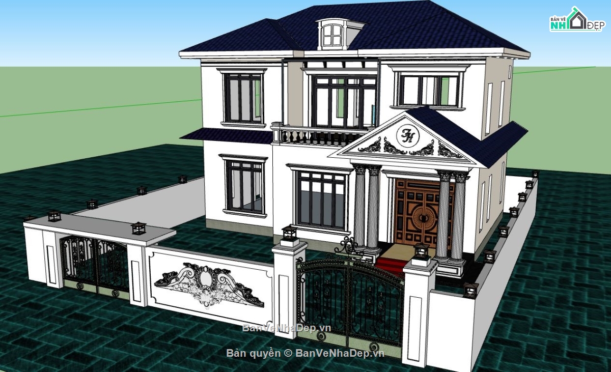 mẫu nhà 2 tầng,model su nhà 2 tầng,file sketchup nhà 2 tầng