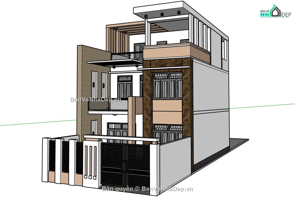 su nhà 3 tầng,model su nhà 3 tầng,sketchup nhà 3 tầng