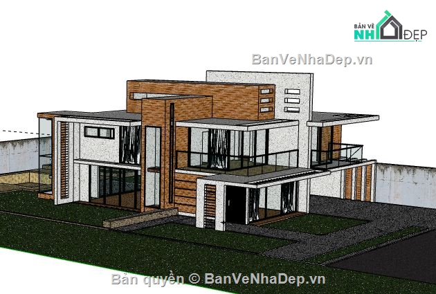 Biệt thự 2 tầng,mẫu biệt thự 2 tầng sketchup,model su biệt thự 2 tầng