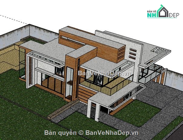 Biệt thự 2 tầng,mẫu biệt thự 2 tầng sketchup,model su biệt thự 2 tầng