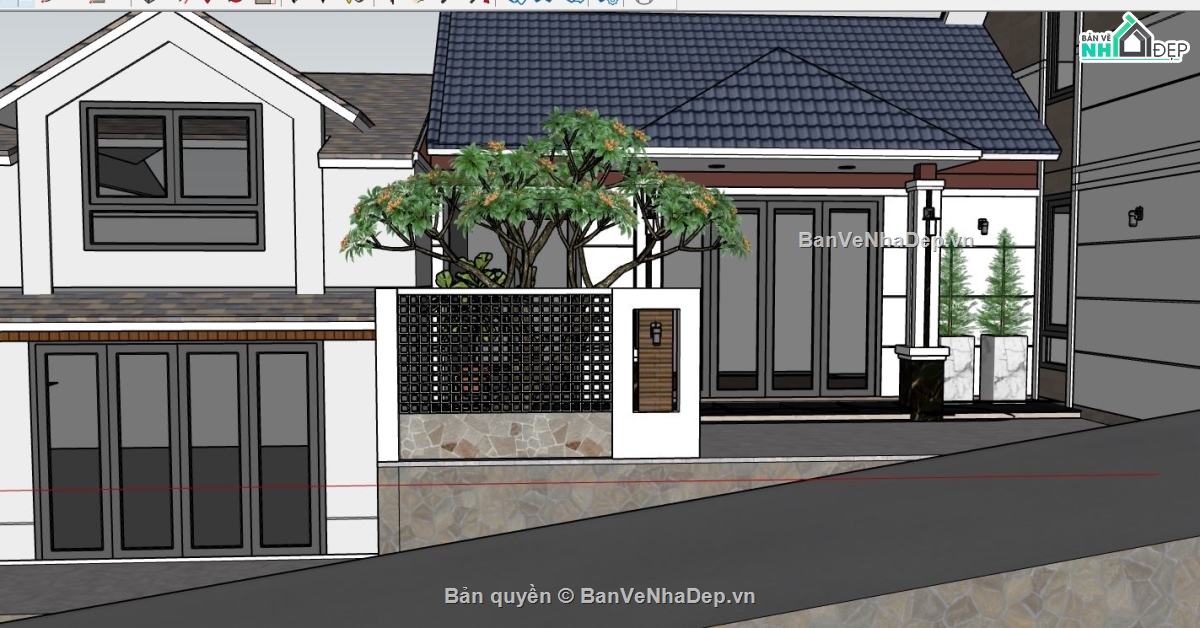 su nhà cấp 4,file sketchup nhà cấp 4,nhà cấp 4 model su