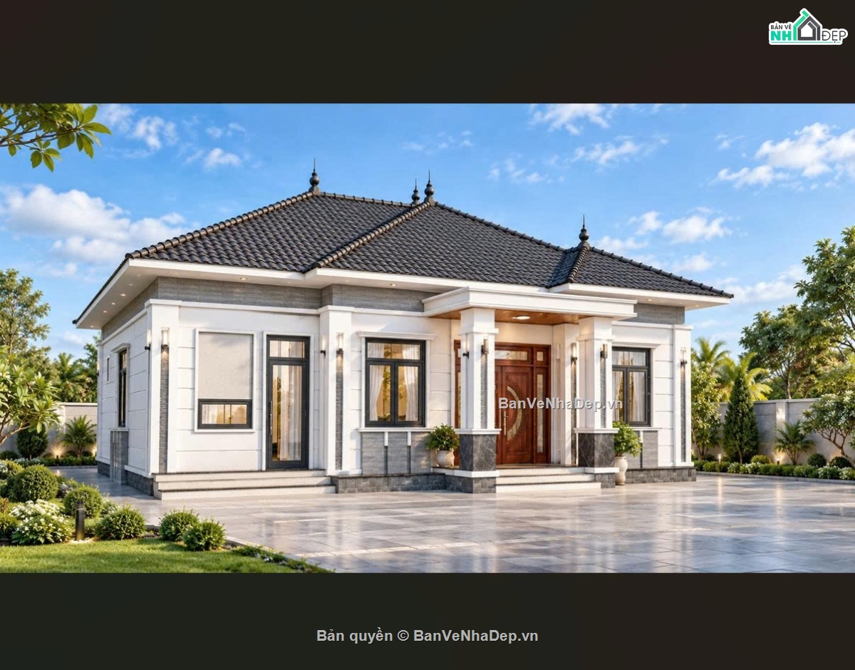 Bản vẽ nhà cấp 4 11x13m,Mẫu nhà mái Nhật 11x13m,Bản vẽ nhà cấp 4 full kiến trúc kết cấu điện nước,Nhà cấp 4 mái Nhật 4 phòng ngủ