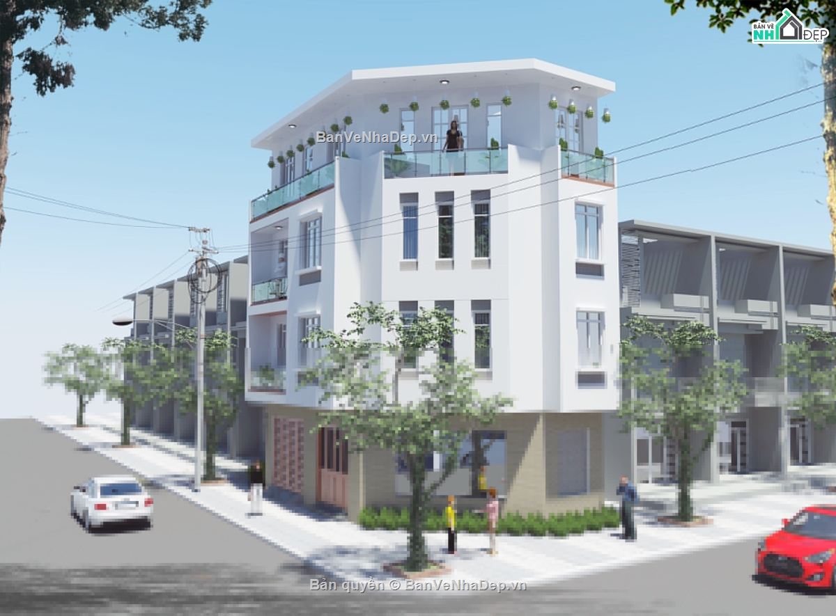 Thiết kế nhà phố hiện đại 4 tầng,Thiết kế nhà phố hiện đại,bản vẽ nhà phố 4 tầng 6.5x12m,file cad nhà ở 4 tầng