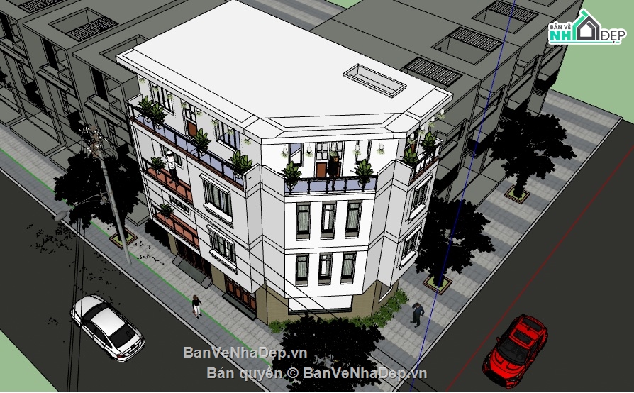 Thiết kế nhà phố hiện đại 4 tầng,Thiết kế nhà phố hiện đại,bản vẽ nhà phố 4 tầng 6.5x12m,file cad nhà ở 4 tầng