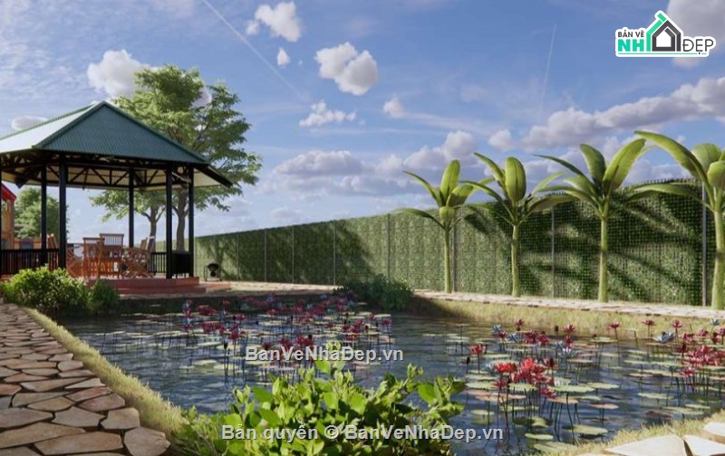 nhà sân vườn,nhà lắp ghép,nhà vườn homestay