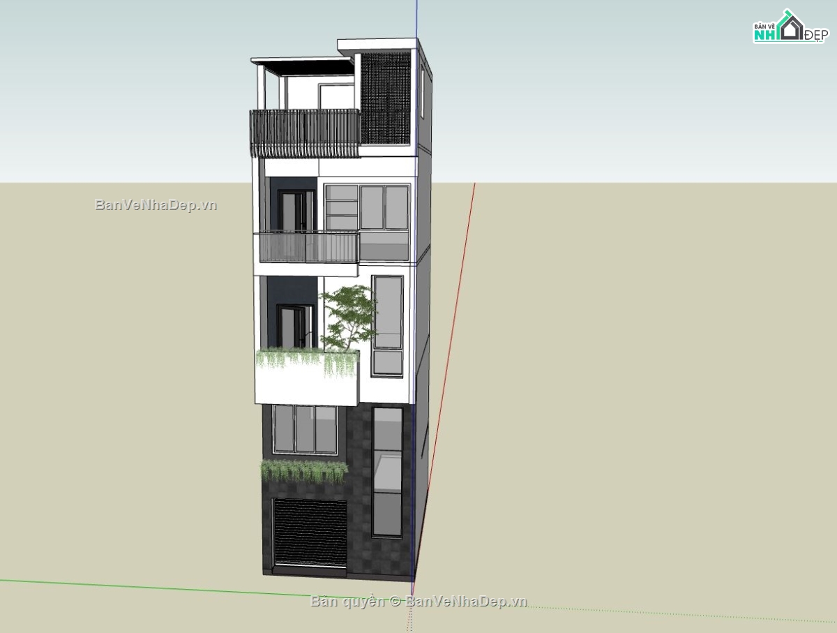 nhà lô phố 4 tầng,sketchup nhà phố,mẫu nhà phố đẹp