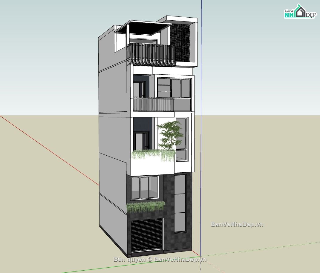 nhà lô phố 4 tầng,sketchup nhà phố,mẫu nhà phố đẹp