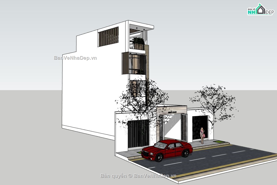 nhà phố 3 tầng,model sketchup nhà phố,model nhà phố 3 tầng