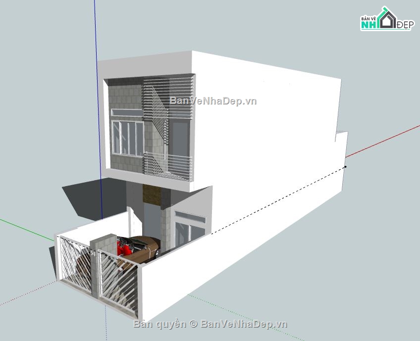 Nhà phố 2 tầng,model su nhà phố 2 tầng,sketchup nhà phố 2 tầng