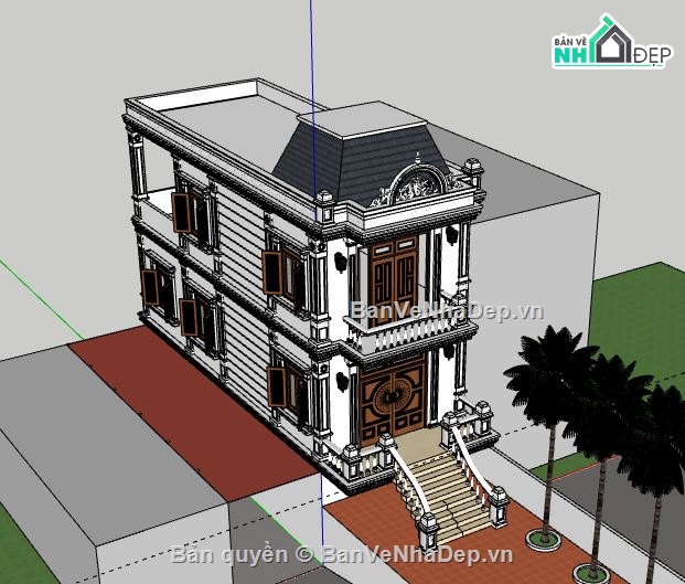 Nhà phố 2 tầng,model su nhà phố 2 tầng,sketchup nhà phố 2 tầng