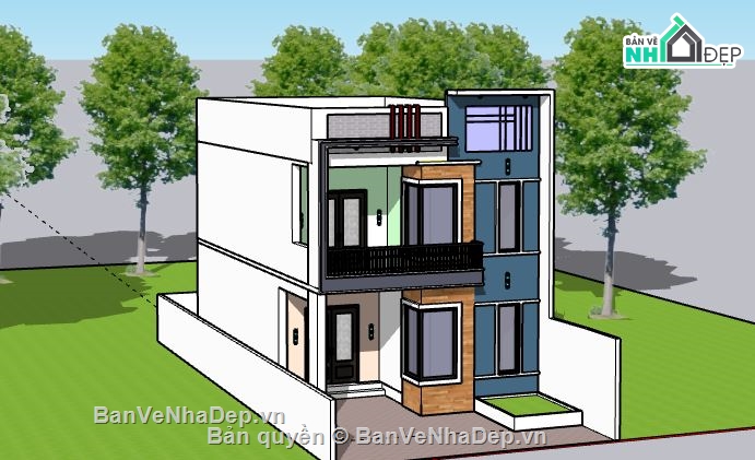 Nhà phố 2 tầng,model su nhà phố 2 tầng,file su nhà phố 2 tầng,nhà phố 2 tầng sketchup
