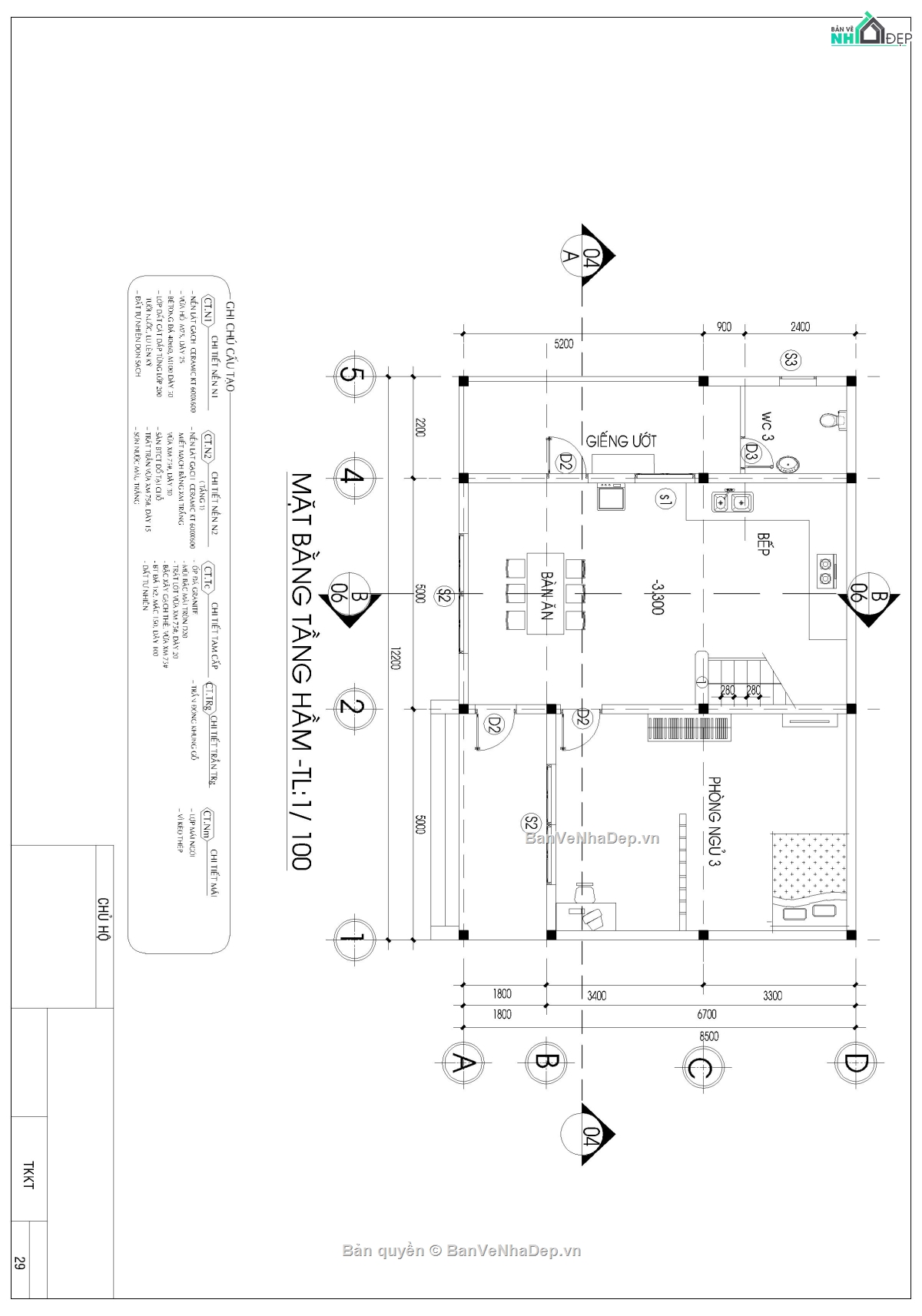 Nhà phố 2 tầng 8.5x12m,Nhà phố 1 trệt 1 hầm,File cad nhà phố 2 tầng,Autocad nhà phố 1 trệt 1 hầm,bản vẽ nhà phố 2 tầng