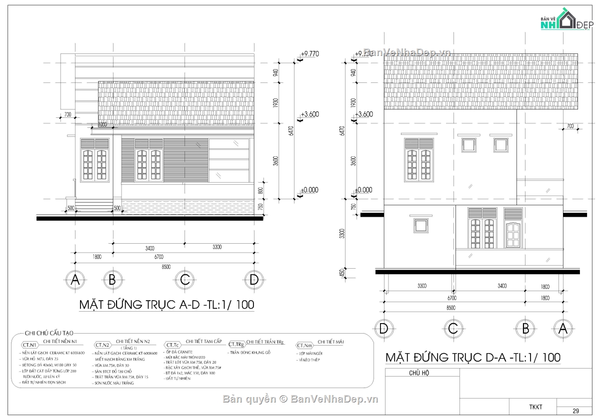 Nhà phố 2 tầng 8.5x12m,Nhà phố 1 trệt 1 hầm,File cad nhà phố 2 tầng,Autocad nhà phố 1 trệt 1 hầm,bản vẽ nhà phố 2 tầng