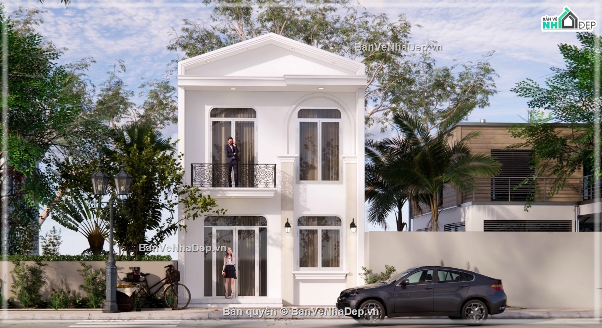 nhà phố đẹp,phong cách tân cổ điển,thiết kế nhà phố,nhà phố 2 tầng