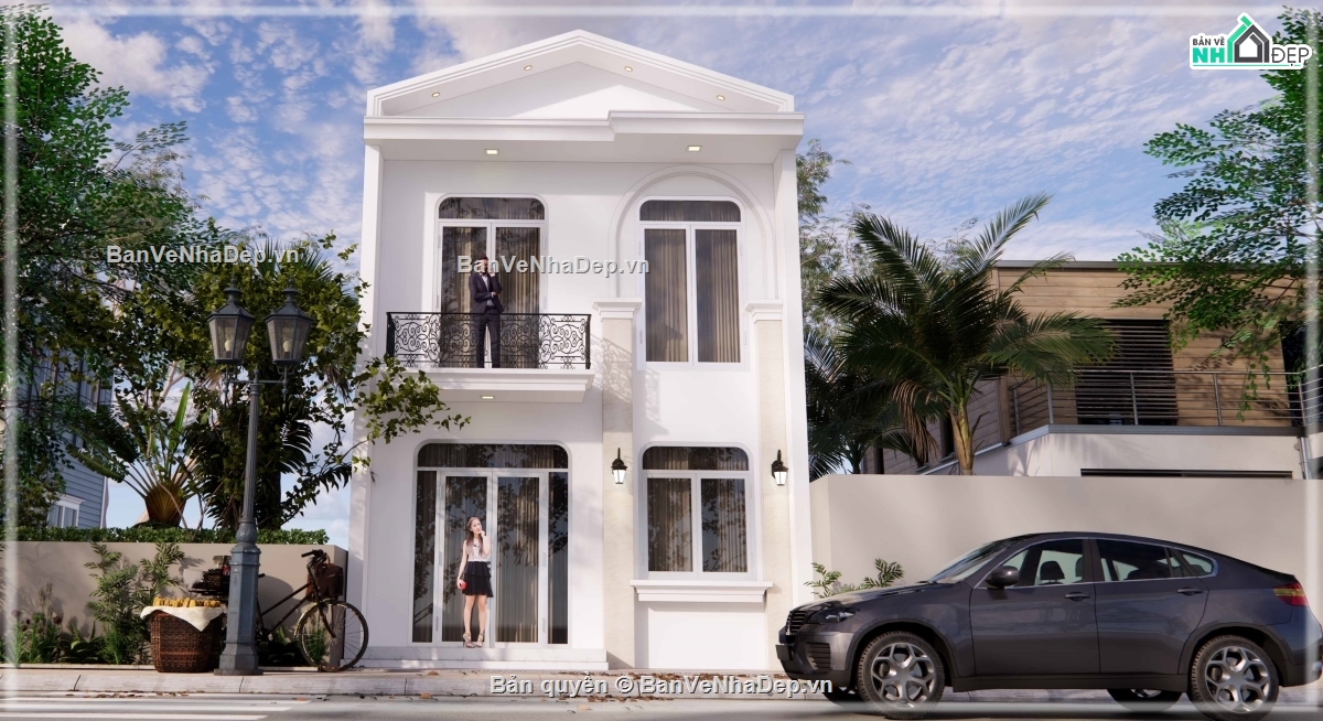 nhà phố đẹp,phong cách tân cổ điển,thiết kế nhà phố,nhà phố 2 tầng