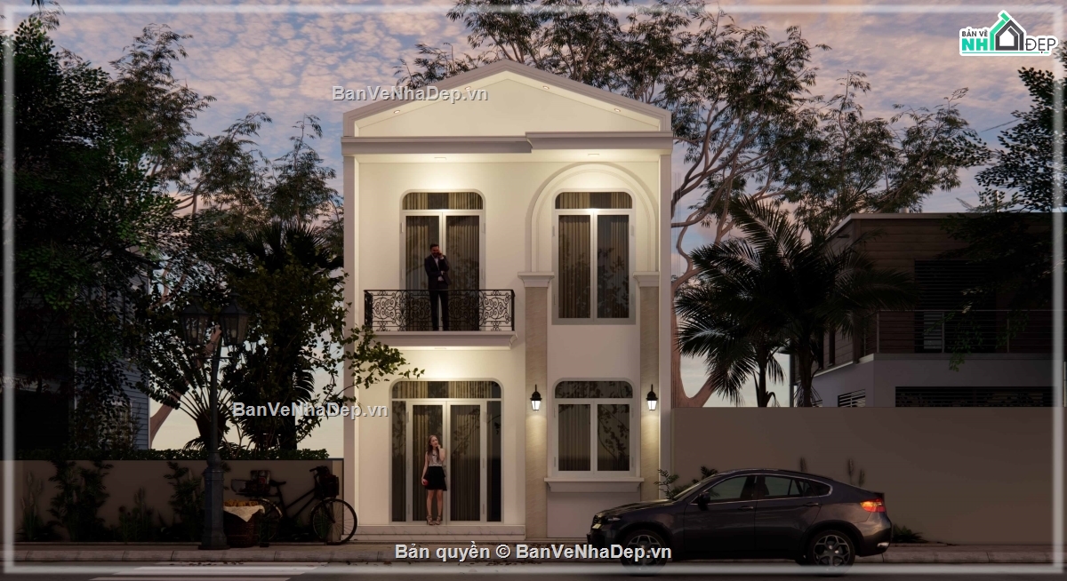 nhà phố đẹp,phong cách tân cổ điển,thiết kế nhà phố,nhà phố 2 tầng