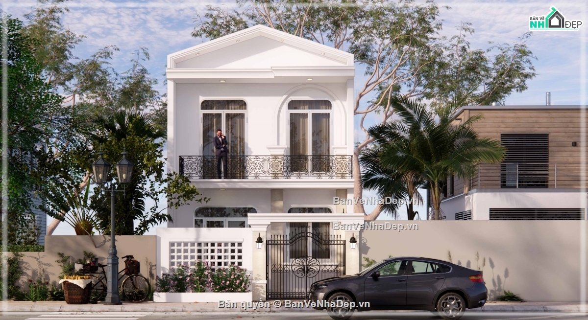 nhà phố đẹp,phong cách tân cổ điển,thiết kế nhà phố,nhà phố 2 tầng