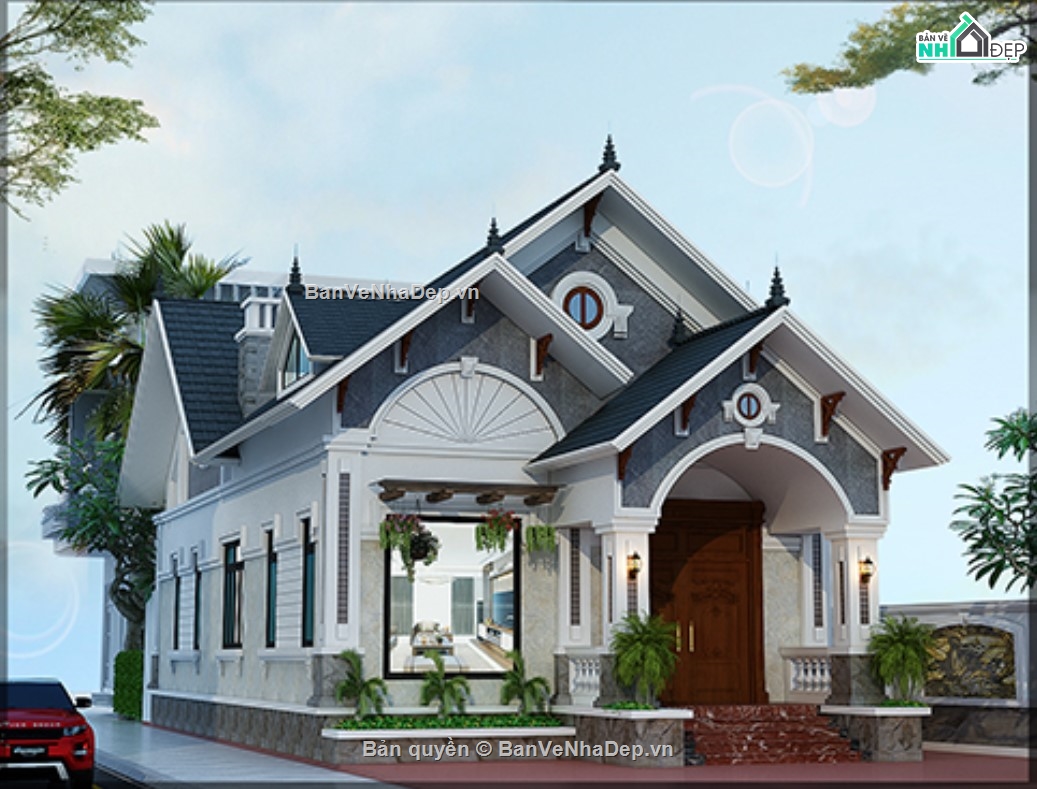 nhà vườn mái thái,nhà mái thái,mẫu nhà mái thái 1 tầng