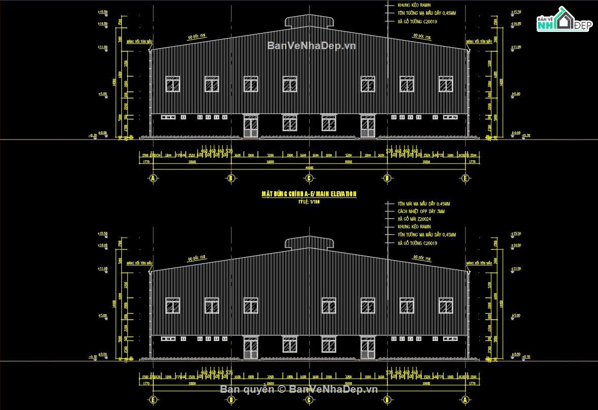 nhà kết cấu thép 2 tầng,nhà thép 40x90m,bản vẽ nhà khung thép,thiết kế nhà thép 2 tầng,hồ sơ nhà kết cấu thép