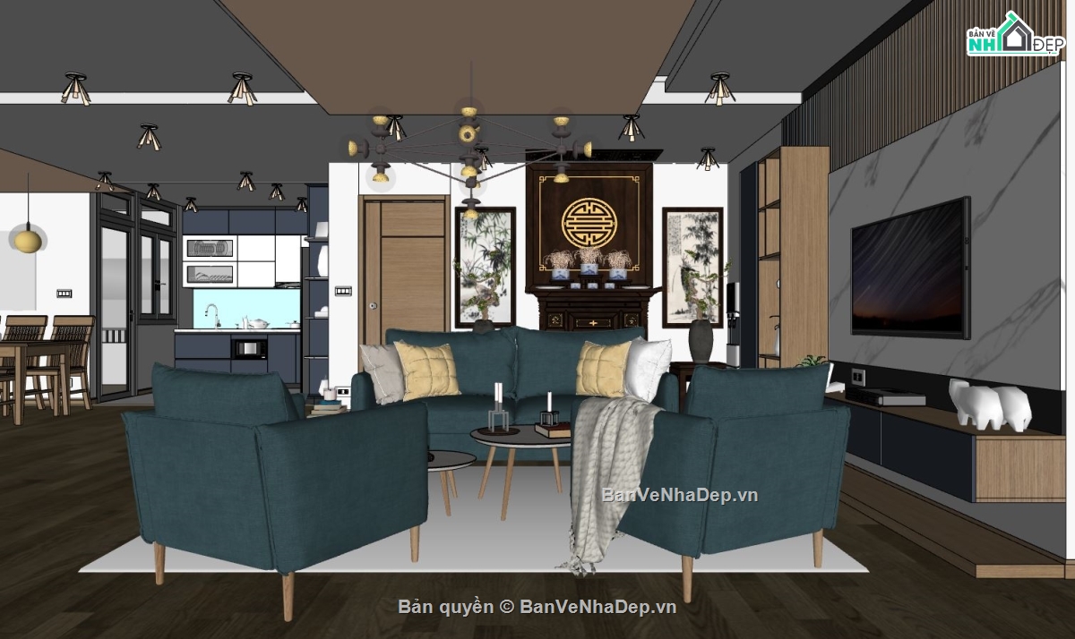 file sketchup nội thất chung cư,model su nội thất chung cư,nội thất chung cư file sketchup,model su căn hộ