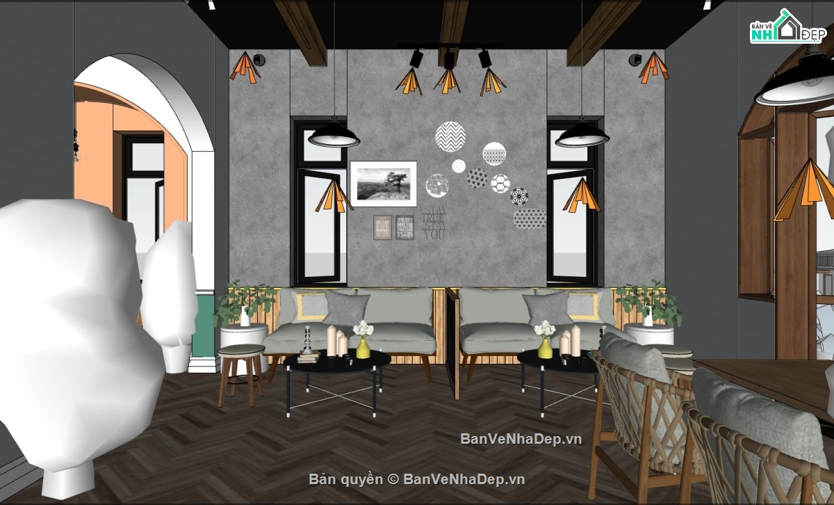 Thiết kế nội thất,Thiết kế nội thất nhà hàng,model su nội thất nhà hàng,file sketchup nội thất nhà hàng