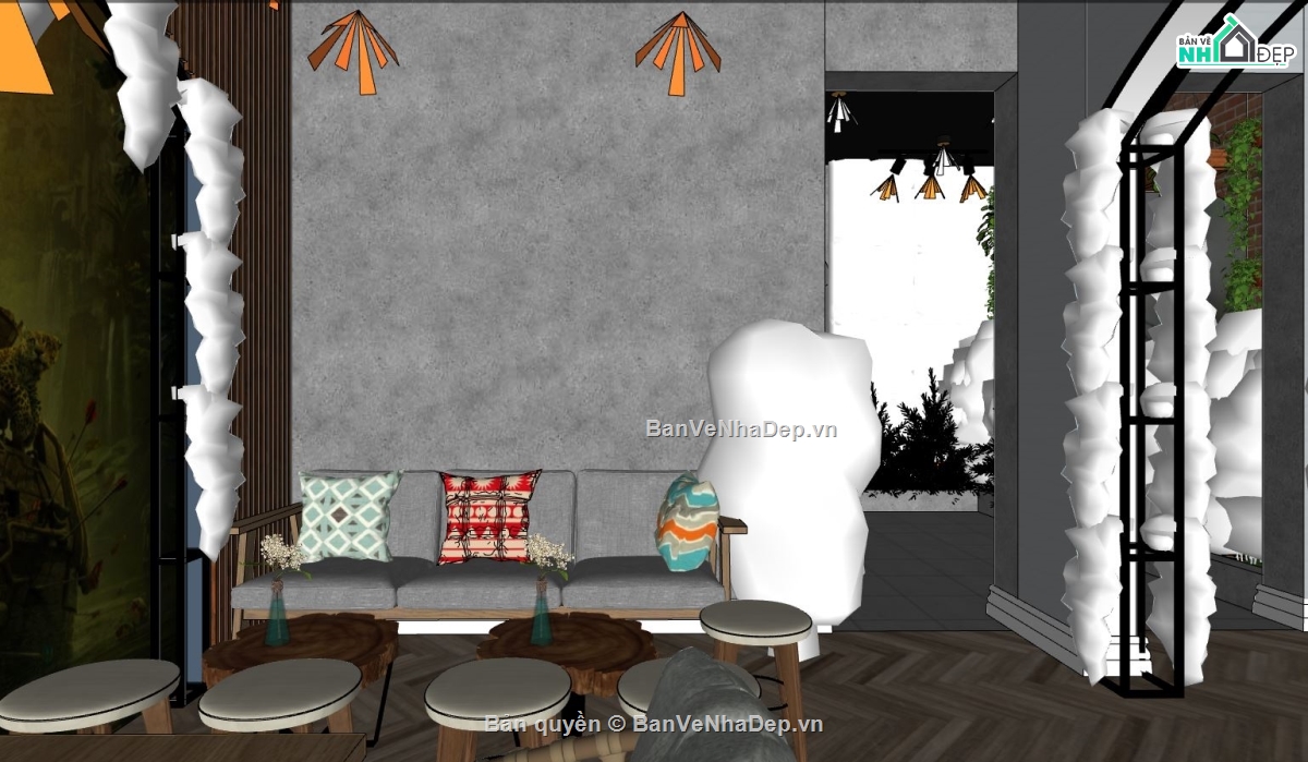 Thiết kế nội thất,Thiết kế nội thất nhà hàng,model su nội thất nhà hàng,file sketchup nội thất nhà hàng