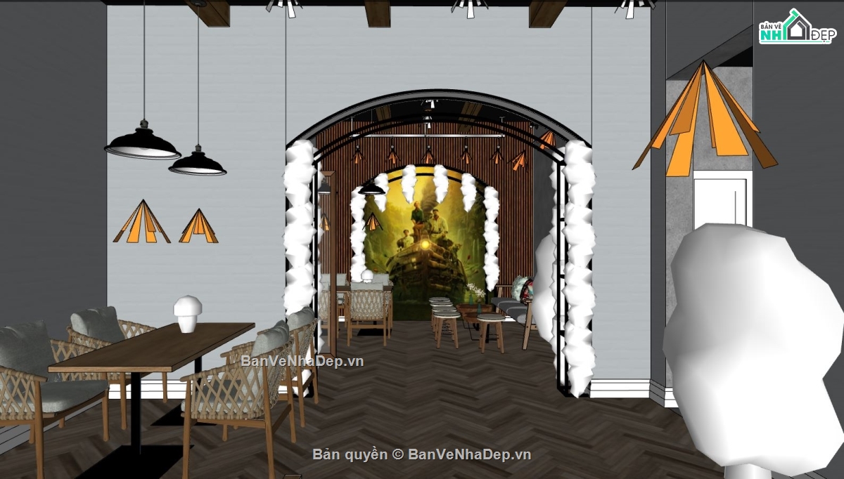 Thiết kế nội thất,Thiết kế nội thất nhà hàng,model su nội thất nhà hàng,file sketchup nội thất nhà hàng