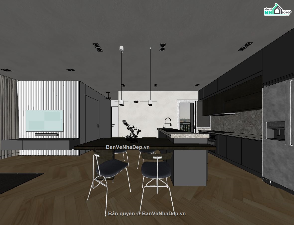 sketchup nội thất bếp,sketchup nội thất phòng bếp,thiết kế nội thất phòng bếp,nội thất phòng bếp