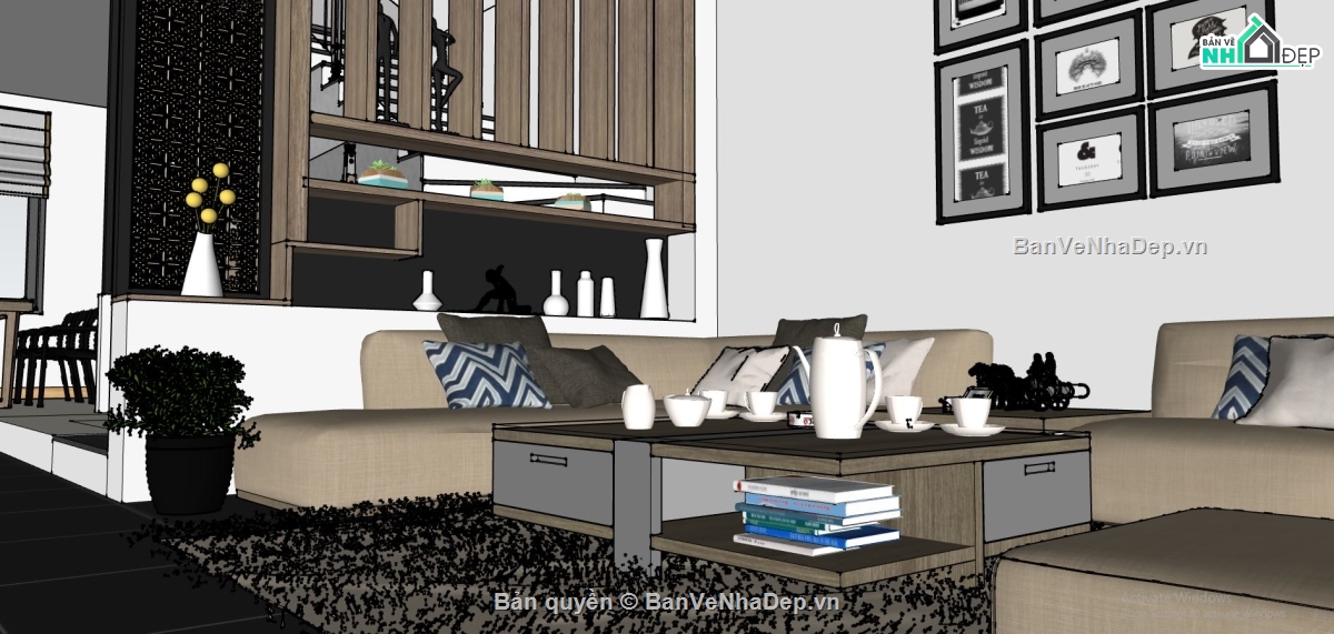 sketchup phòng khách,file sketchup phòng khách,sketchup nội thất phòng bếp,dựng phòng khách bếp sketchup